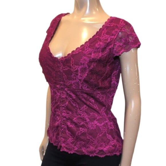 le chateau Tops - Le Chateau Fuchsia Lace Top